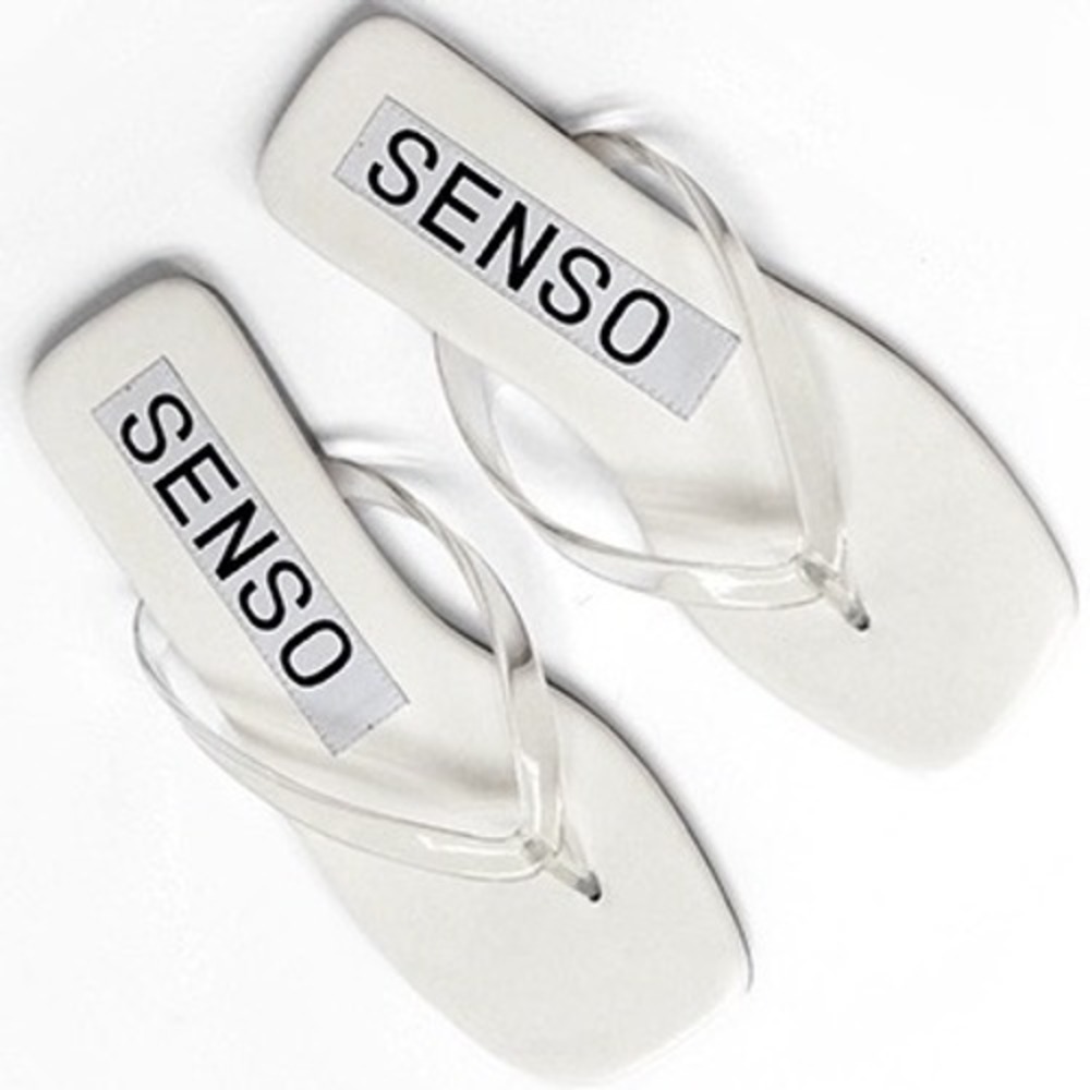 Senso Hula Ice Matte Leather Square Toe Flat Sandal Clear Strap Womens 38 Sz 8